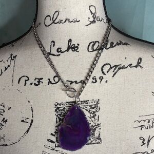 Dark Purple Agate Slice on Stainless Steel Toggle Chain